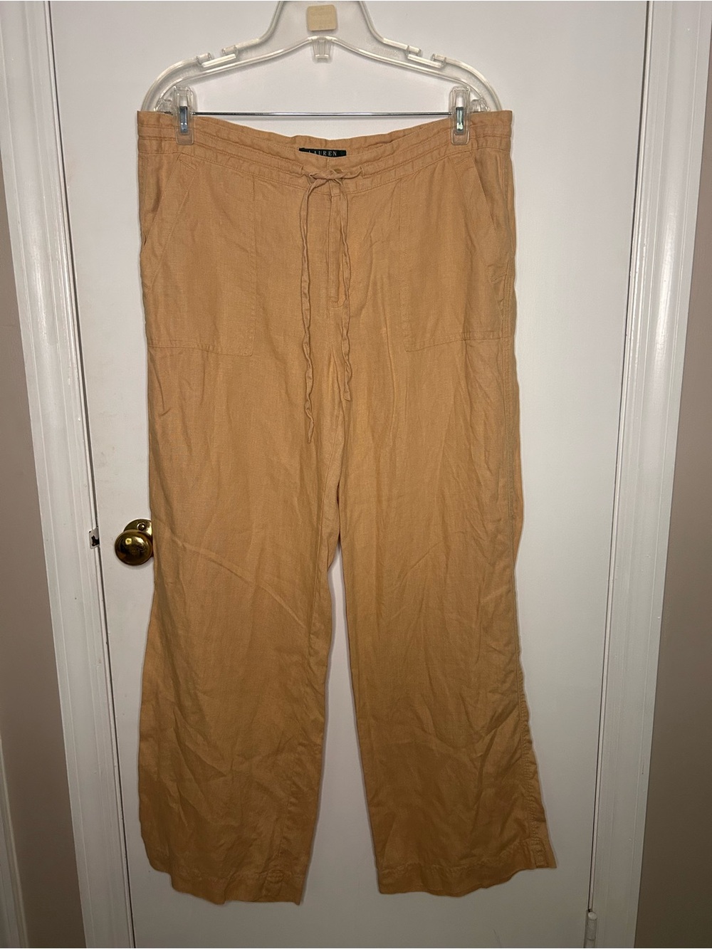 LAUREN RALPH LAUREN MUSTARD YELLOW LINEN WIDE LEG DRAWSTRING PANTS SIZE 10